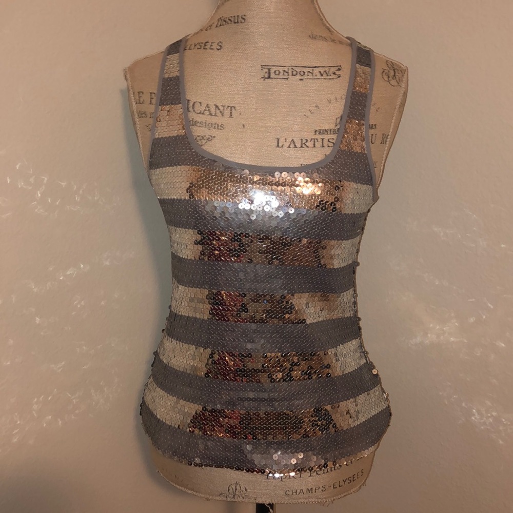 Silver Stripe Sequin Top
